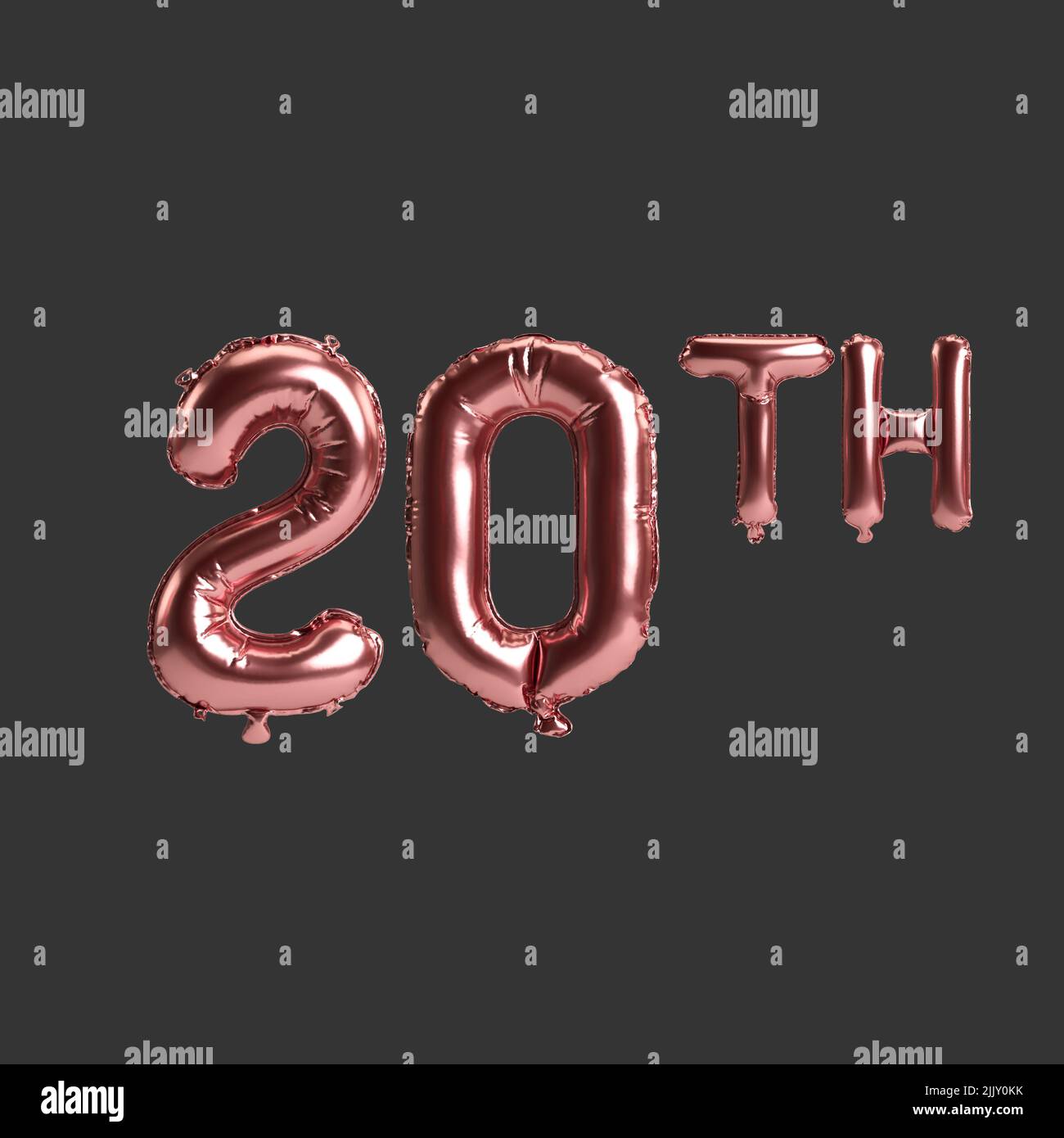 3d illustration of 20th metal rose balloons isolated on black background Stock Photo
