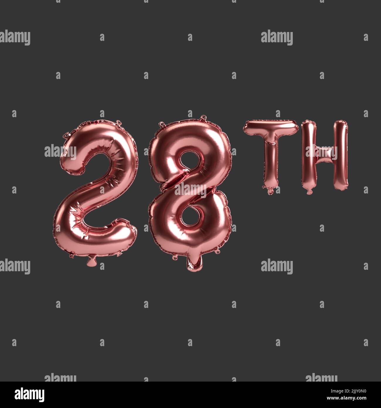 3d illustration of 28th metal rose balloons isolated on black ...
