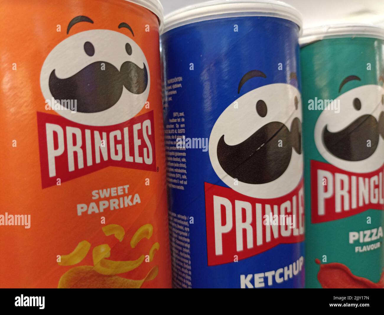 Editorial illustrative. Pringles Chips is seen on store shelf Stock