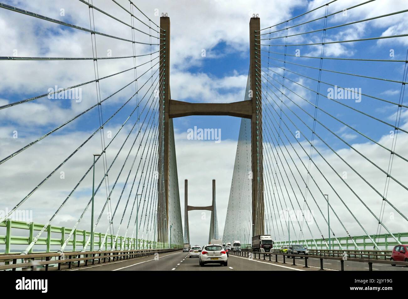 Chepstow, Wales - May 2022: Traffic approaching the Prince of Wales Bridge on the M4 motorway. It used to be known as the Second Severn Crossing Stock Photo
