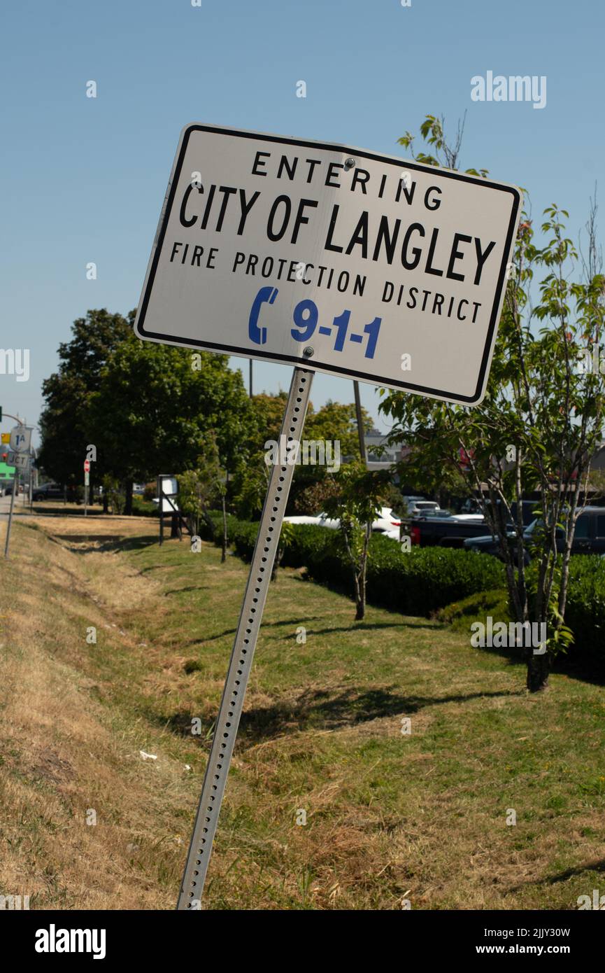 Entering City of Langley sign, Langley, British Columbia, Canada Stock Photo