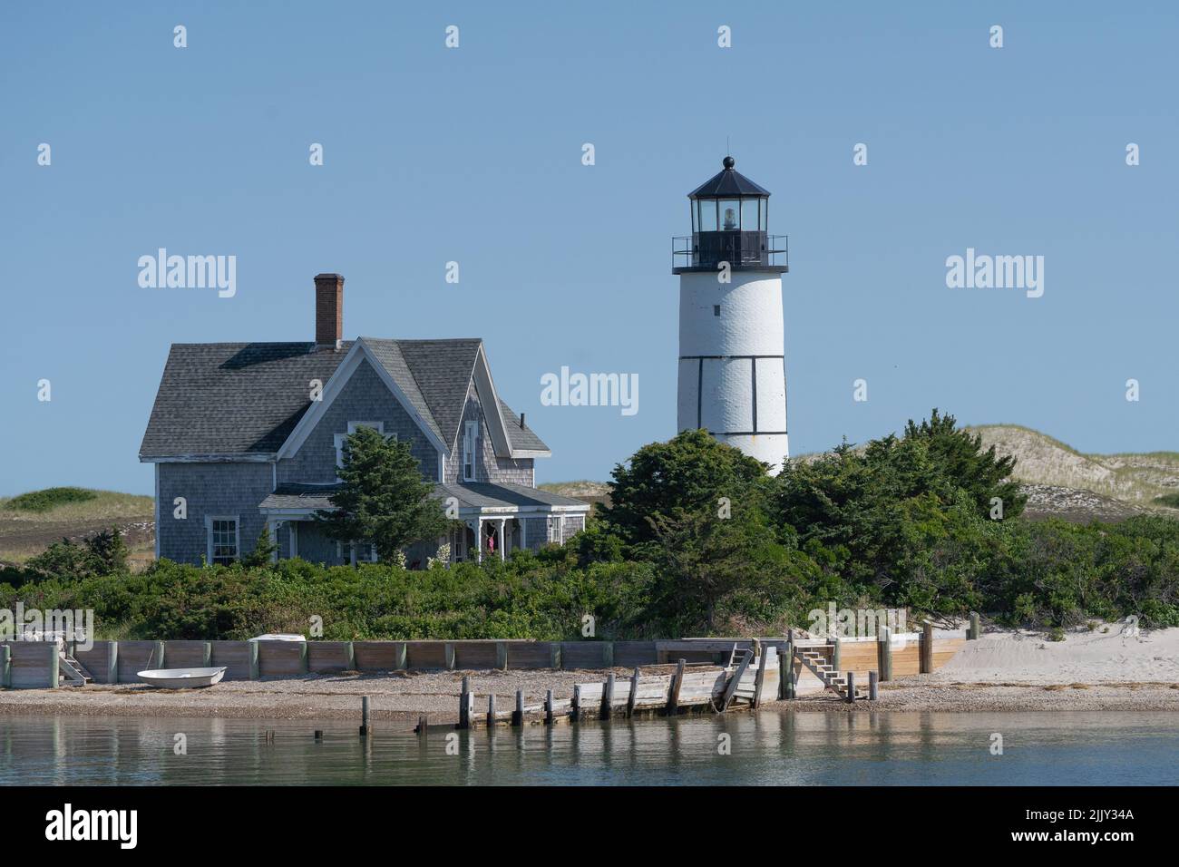 Sandy Neck lighthouse is on Sandy Neck, in West Barnstable, Massachusetts, at the entrance to Barnstable Harbor Stock Photo