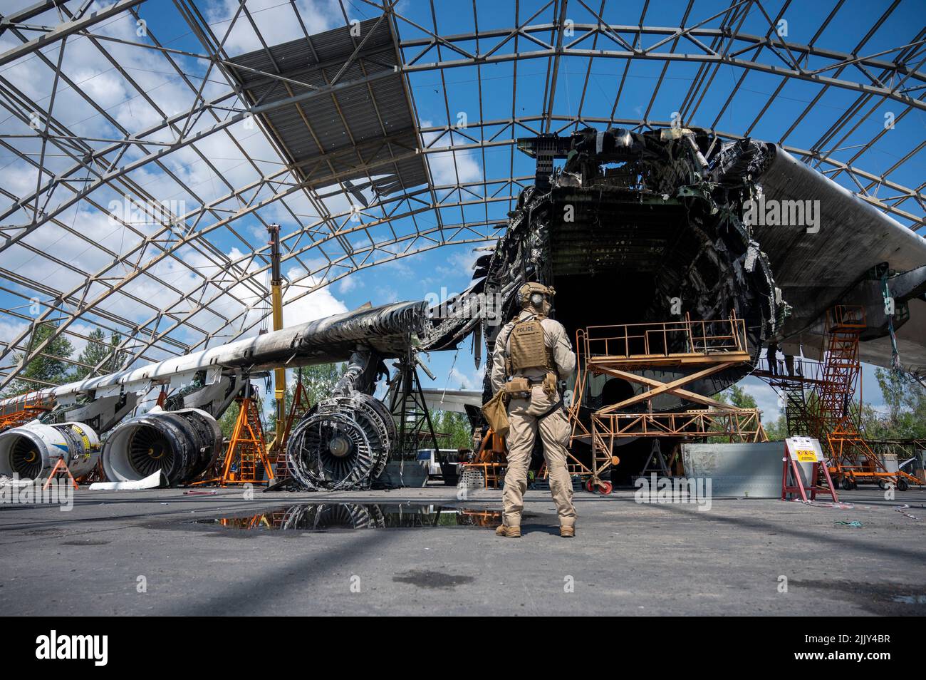 Hostomel, Ukraine. 25th July, 2022. A member of the Federal Criminal ...