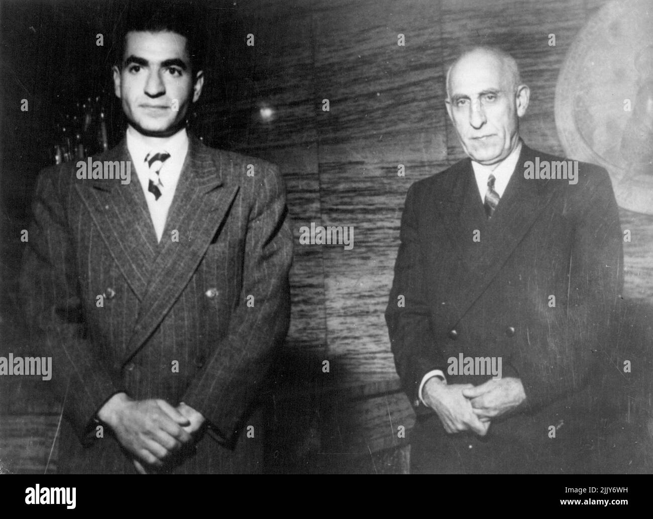 Premier Mossadeq Sees The Shah -- Persian Prime Minister Doctor Mossadeq with the Shah of Persia in the Shah's winter palace eight miles from here, shortly after the Premier's return here from the United States. Their Conference lasted for about seven hours. November 26, 1951. Stock Photo