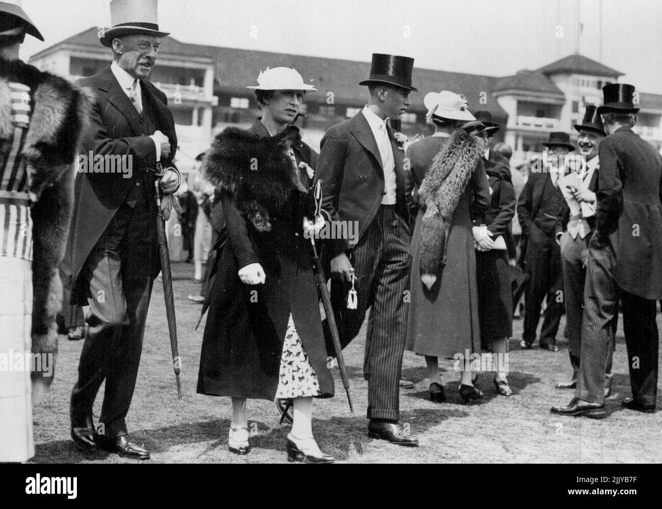 Cricket. Eton V. Harrow Match at Lord's Eton won by 7 Wickets. The Princess Royal and Earl Harewood with their son Viscount Lascelles. July 10, 1937. (Photo by Sport & General Press Agency Ltd.). Stock Photo
