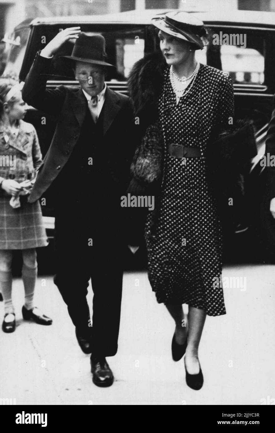 Photo Shows:- The young Earl of Dalkeith arriving with the Duchess of Buccleuch (his mother) arriving at Westminster Abbey for the Coronation rehearsal (May 6th 1937). Royal Engagement Report the Earl of Dalkeith:- In a report from London, the Paris newspaper 'France Soir' says that Princess Margaret's engagement to the Earl of Dalkeith will be announced in August. The Earl who is heir to the Duke of Buccleuch, is 26. He served in the Royal Navy throughout the recent war. June 01, 1950. (Photo by Fox Photos). Stock Photo