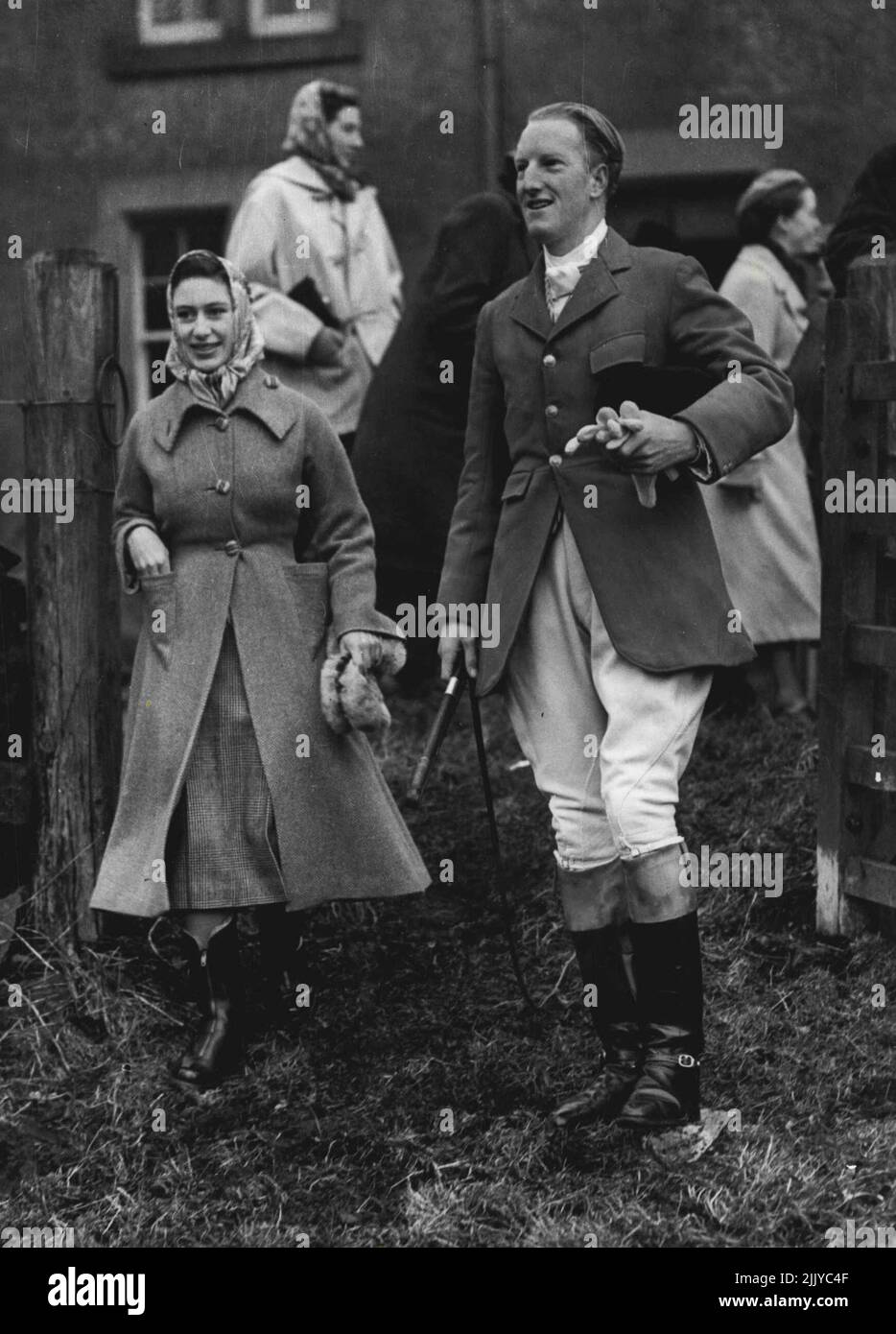 Princess Margaret and the Earl of Dalkeith together during the Princess's holiday in Scotland last week. Night Trip From North:- 'Evening News' Reporter. The 28 - year - old Earl of Dalkeith - who escorted Princess Margaret during her Scottish holiday last week - has joined the Royal Family at Sandringham. He arrived overnight from his Bowhill, Selkirkshire, home to be with a Royal shooting Party. Reports of a romance between the heir of the Duke of Buccleuch and Princess Margaret have recently been given prominence in American Papers. January 25, 1952. (Photo by Daily Mail Contract). Stock Photo