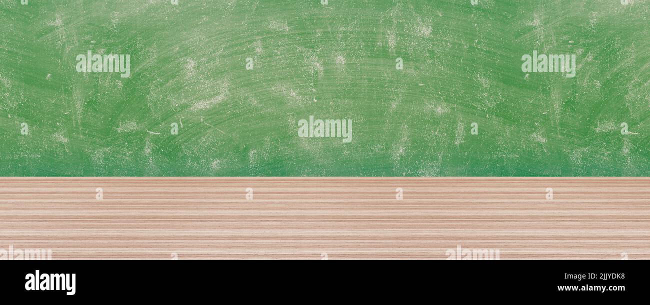 Wooden table and chalkboard in the background with copy space 3D Render 3D Illustration Stock Photo