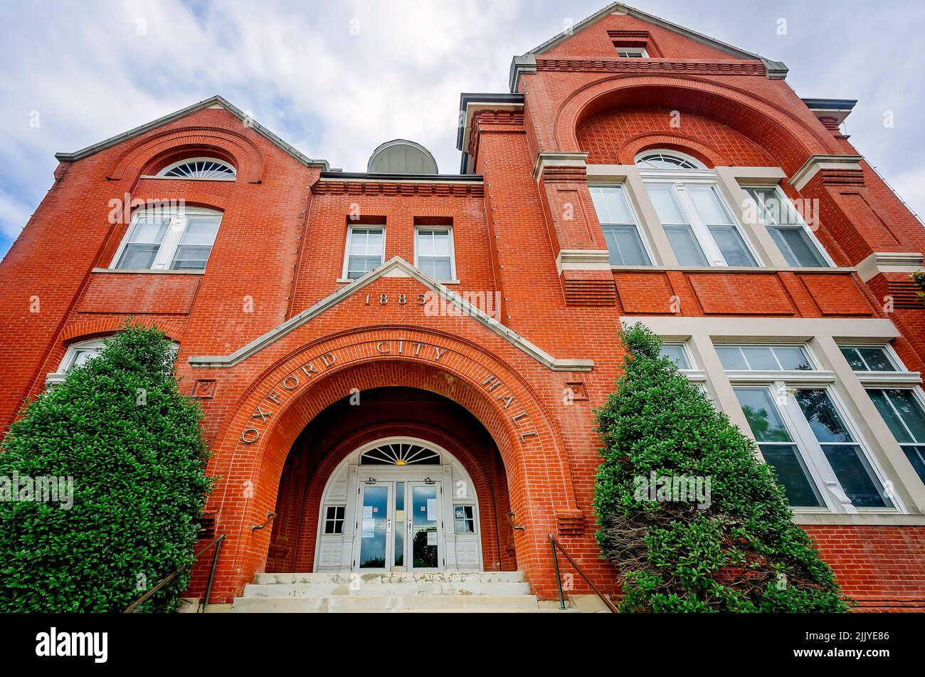 Oxford City Hall is pictured, May 31, 2015, in Oxford, Mississippi. Oxford City Hall was built in 1885 in the Romanesque Revival architectural style. Stock Photo