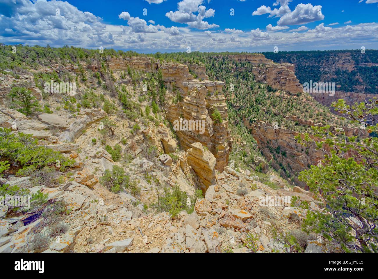 Cliff outcrop east of Thor's Hammer Overlook at Grand Canyon Arizona called Odin's Balcony Stock