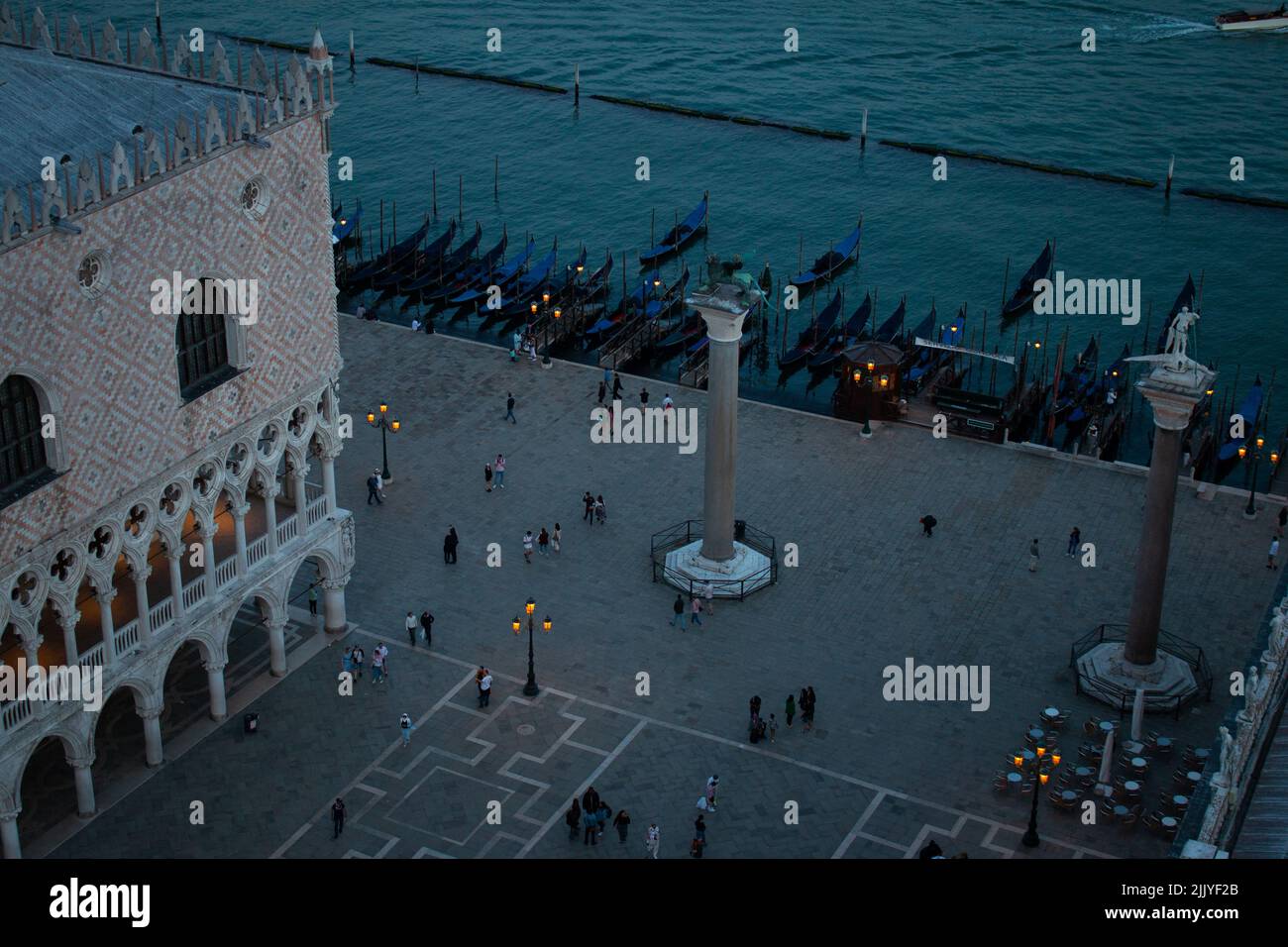 Piazzetta San Marco and Doges palace, the view from Campanile di San Marco at night, Venice, Italy Stock Photo