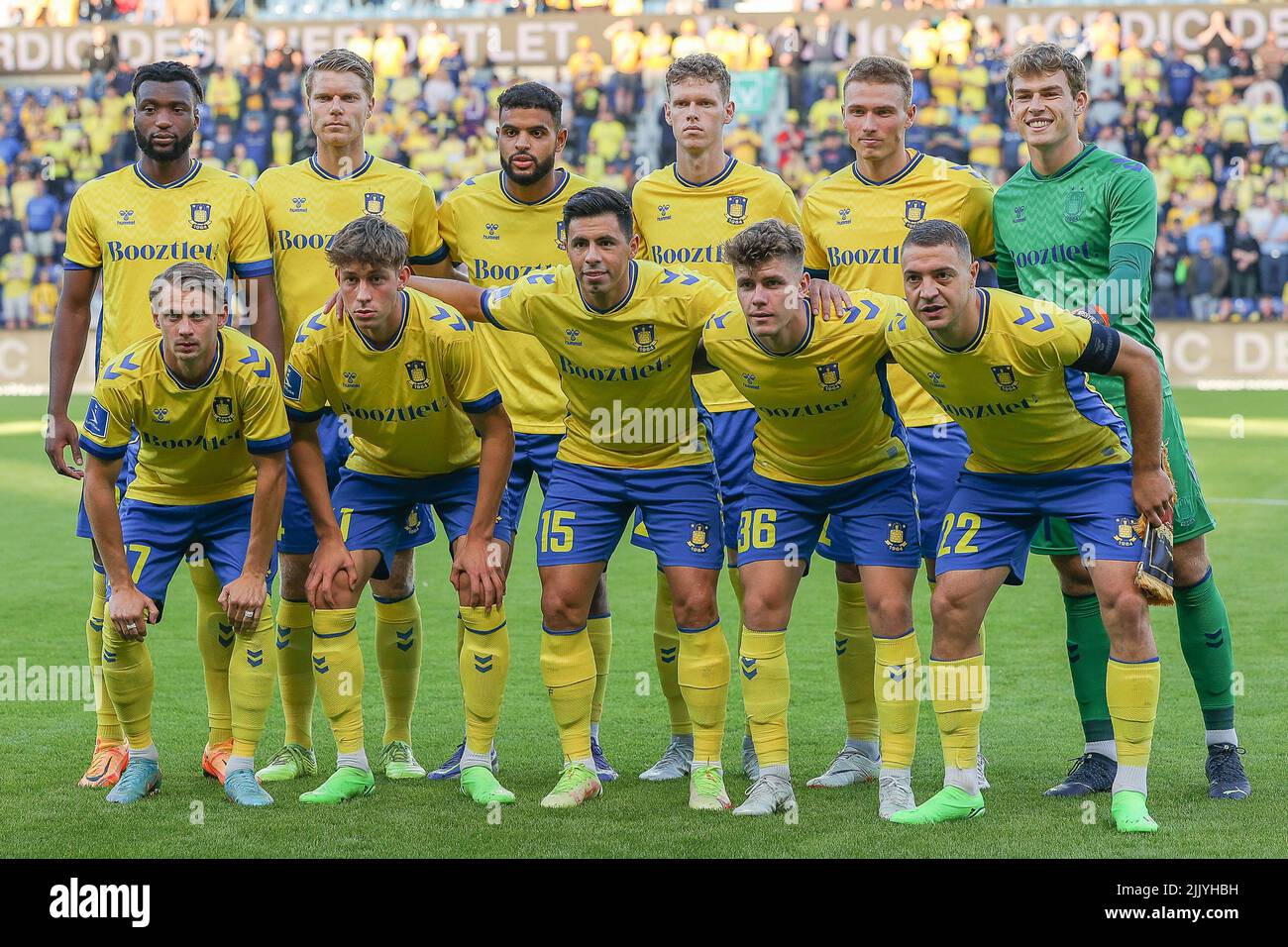 Broendby, Denmark. 28th July, 2022. The starting-11 of Broendby IF seen before the UEFA Europa Conference League qualification match between Broendby IF and Pogon Szczecin at Broendby Stadion in Broendby. (Photo Credit: Gonzales Photo/Alamy Live News Stock Photo