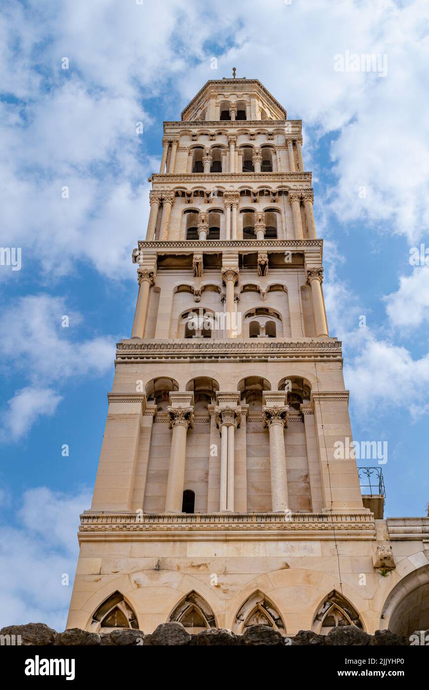 Bell Tower of Saint Domnius rises above the Diocletian Palace Stock Photo