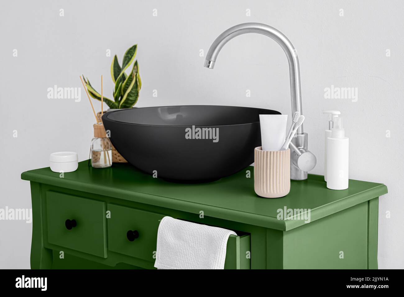 Black sink in modern bathroom Stock Photo - Alamy