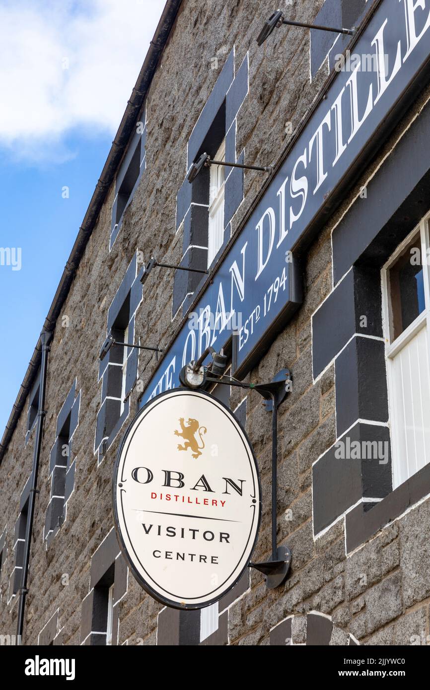 Oban whisky distillery building single malt whisky, in the port town of Oban on the west coast of Scotland, entrance to visitor centre, Scotland Stock Photo
