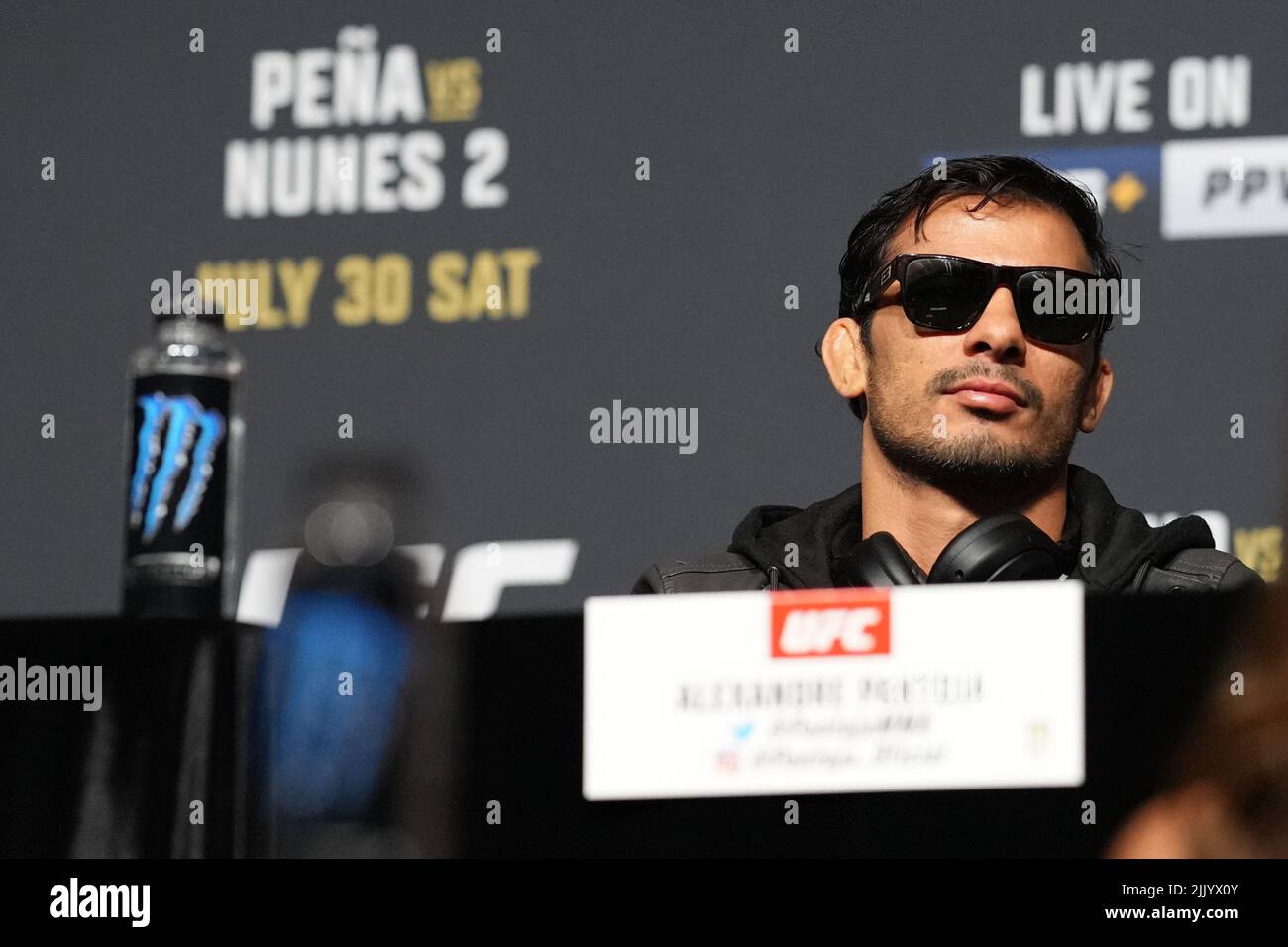 Dallas, Texas, United States. 28th July, 2022. DALLAS, TX - July 28: Alexandre Pantoja at American Airlines Center for UFC 277 - Peña vs Nunes 2 : Press Conference on July 28, 2022 in Dallas, Texas, United States. (Photo by Louis Grasse/PxImages) Credit: Px Images/Alamy Live News Stock Photo