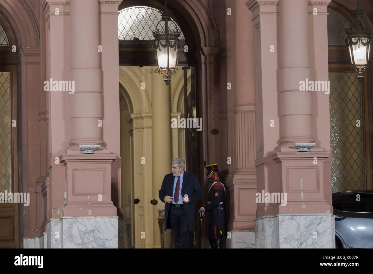 Buenos Aires, Argentina. 28th July, 2022. After several changes in the cabinet of ministers, Anibal Fernández, Minister of Security of the Nation, met with the President at the Government House. The defense minister leaves the government house. (Photo by Esteban Osorio/Pacific Press) Credit: Pacific Press Media Production Corp./Alamy Live News Stock Photo