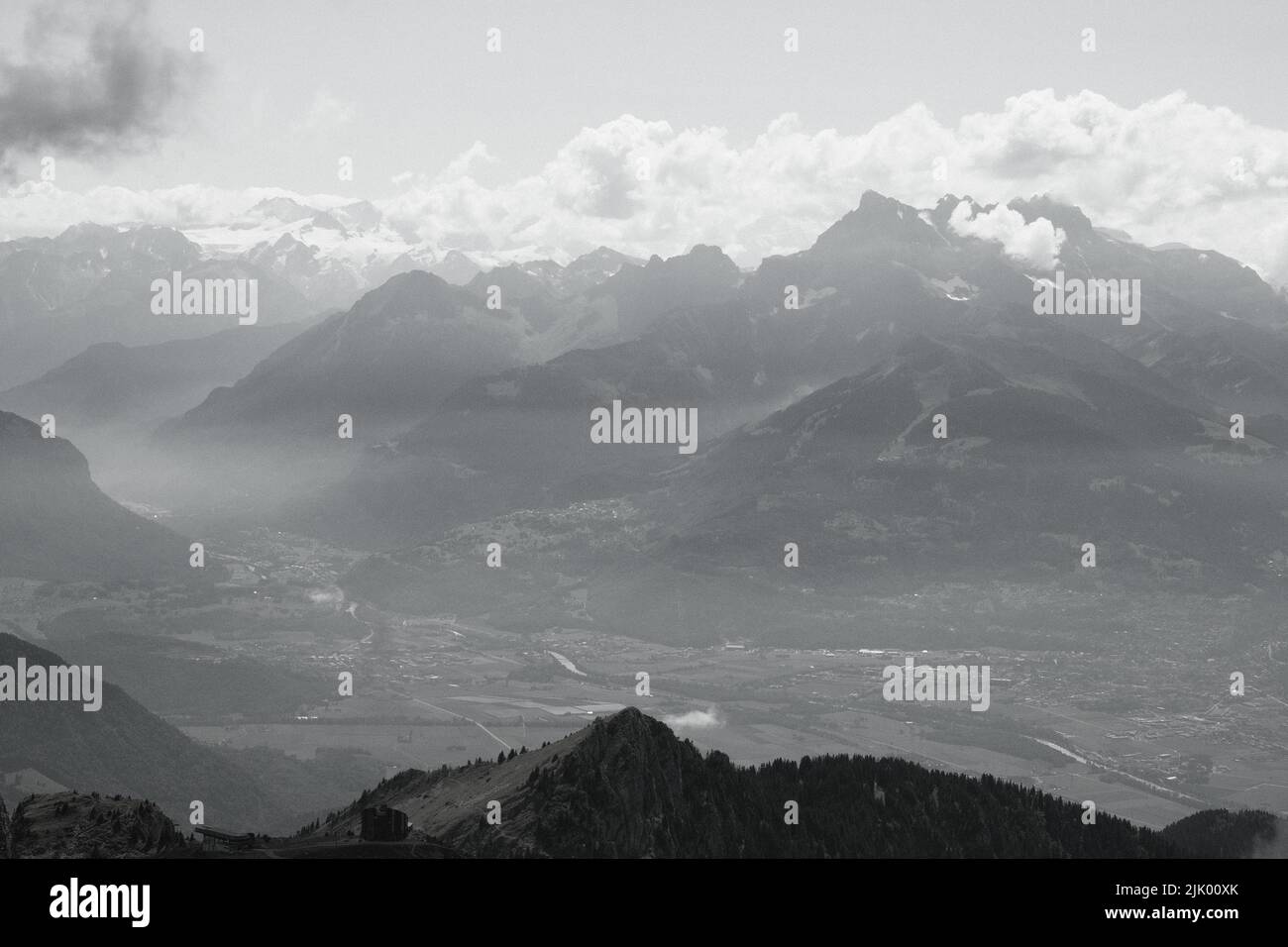 An aerial view of vast mountain landscape on a foggy day Stock Photo ...
