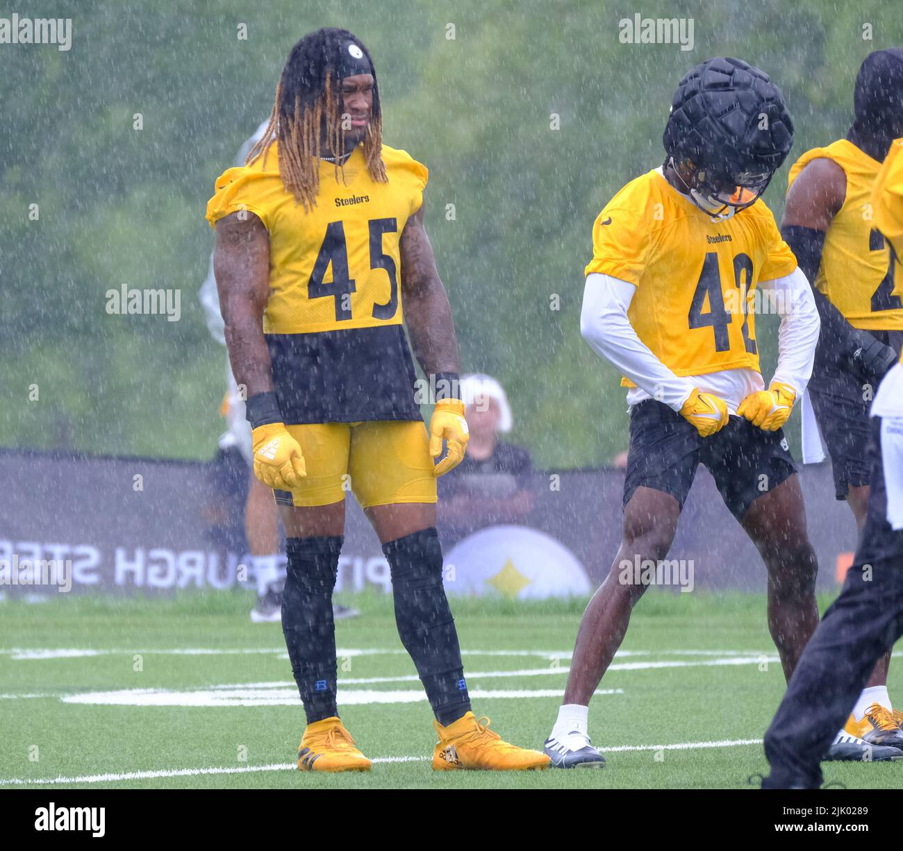 Latrobe, PA, USA. 28th July, 2022. July 28th, 2022: Buddy Johnson #45  during the Pittsburgh Steelers Training Camp in Latrobe, PA. Mike J.  Allen/BMR (Credit Image: © Mike J. Allen/BMR via ZUMA