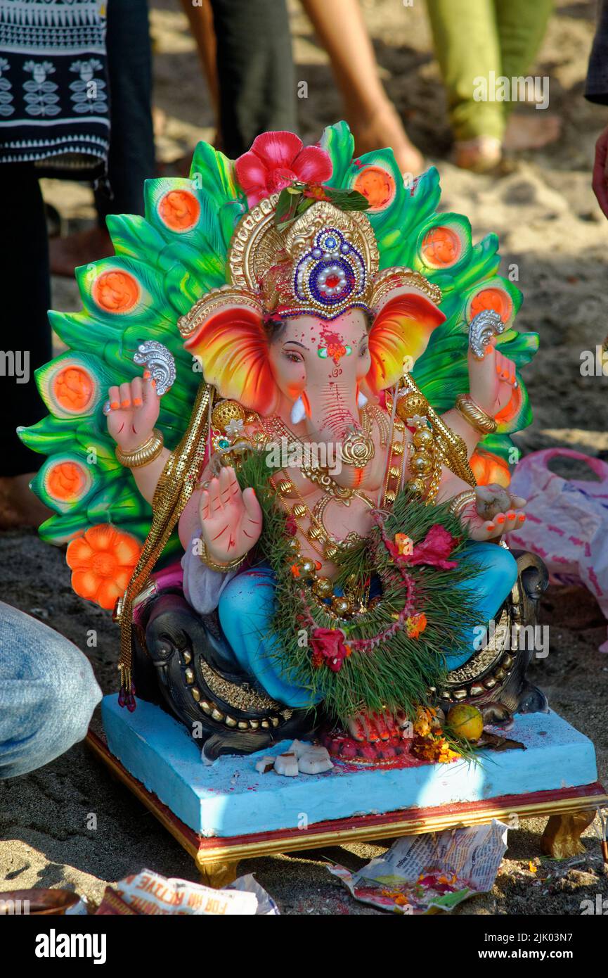 Idol of ganesha at the time of Ganpati festival in Mumbai state ...