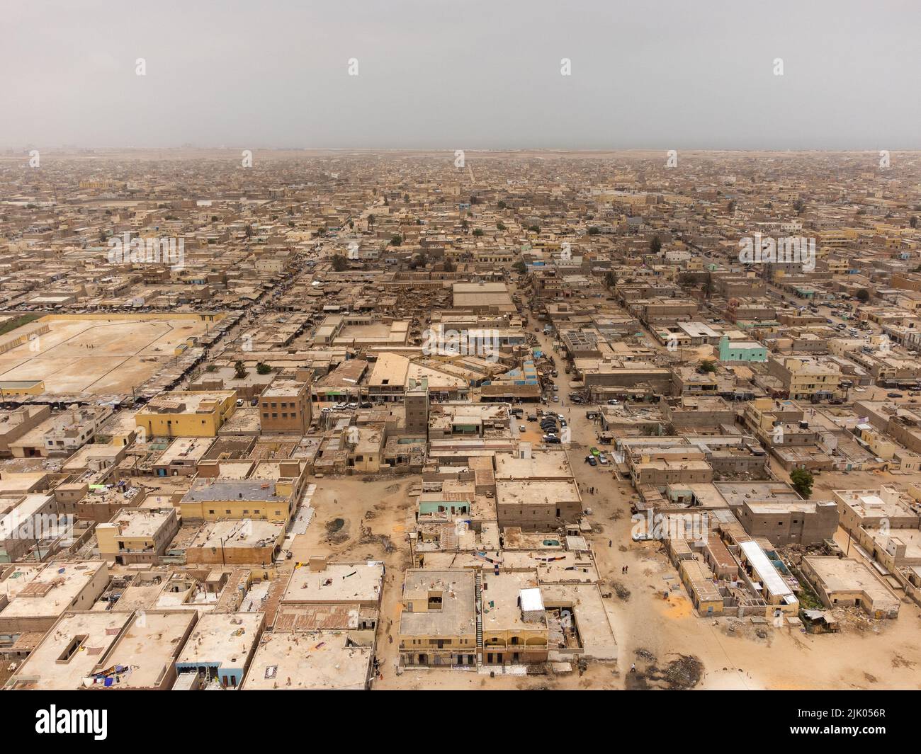 An aerial wide view of the west part of Nouakchott, Mauritania. Stock Photo