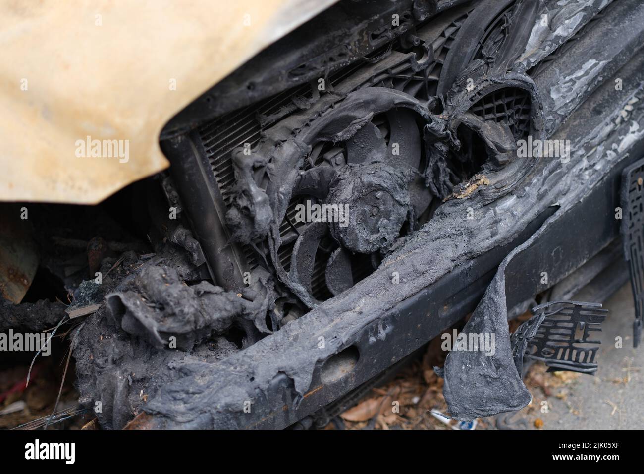 Burnt out car and faulty car wiring Stock Photo