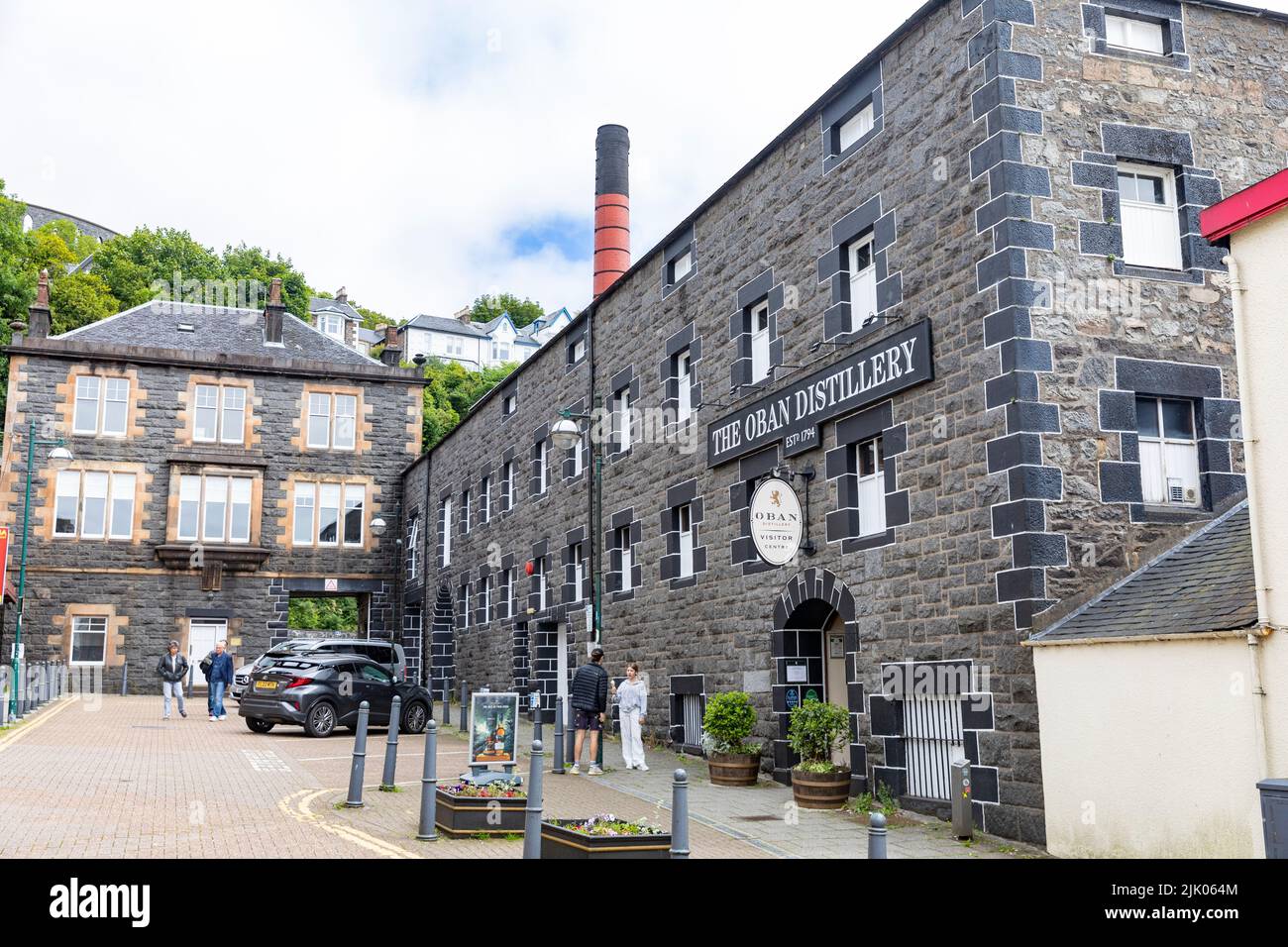 Oban whisky distillery building single malt whisky, in the port town of Oban on the west coast of Scotland, entrance to visitor centre, Scotland Stock Photo