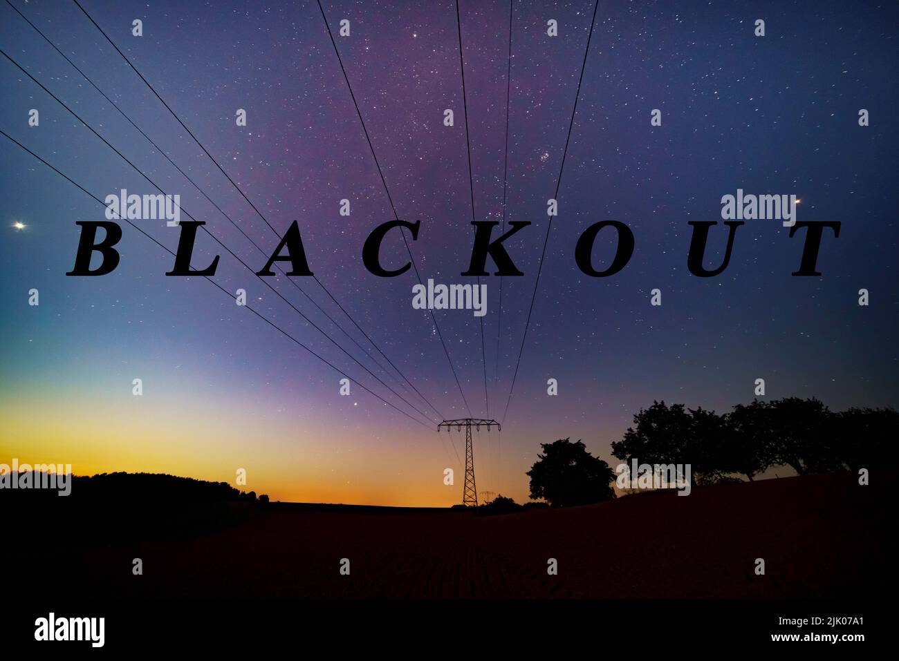 night starry sky and power lines european energy crisis 2022 blackout