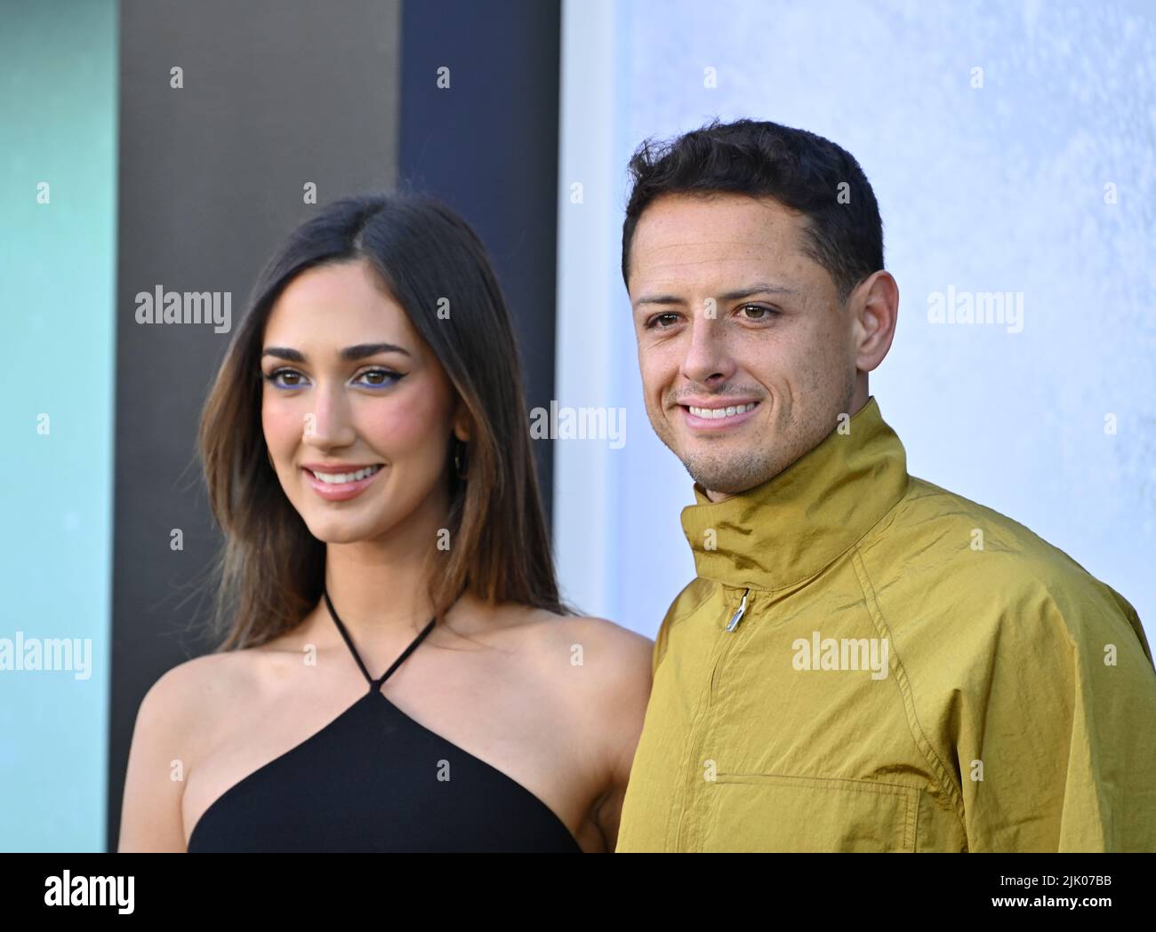 Los Angeles, USA. 28th July, 2022. LOS ANGELES, USA. July 28, 2022: Nicole McPherson & Javier Chicharito Hernandez at the premiere for 'Thirteen Lives' at the Regency Village Theatre, Westwood. Picture Credit: Paul Smith/Alamy Live News Stock Photo