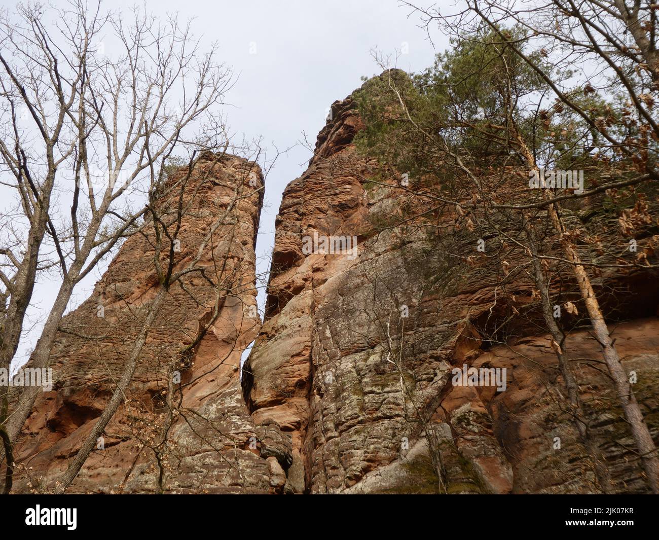 The rock formation Braut und Bräutigam near Dahn in the end of winter Stock Photo