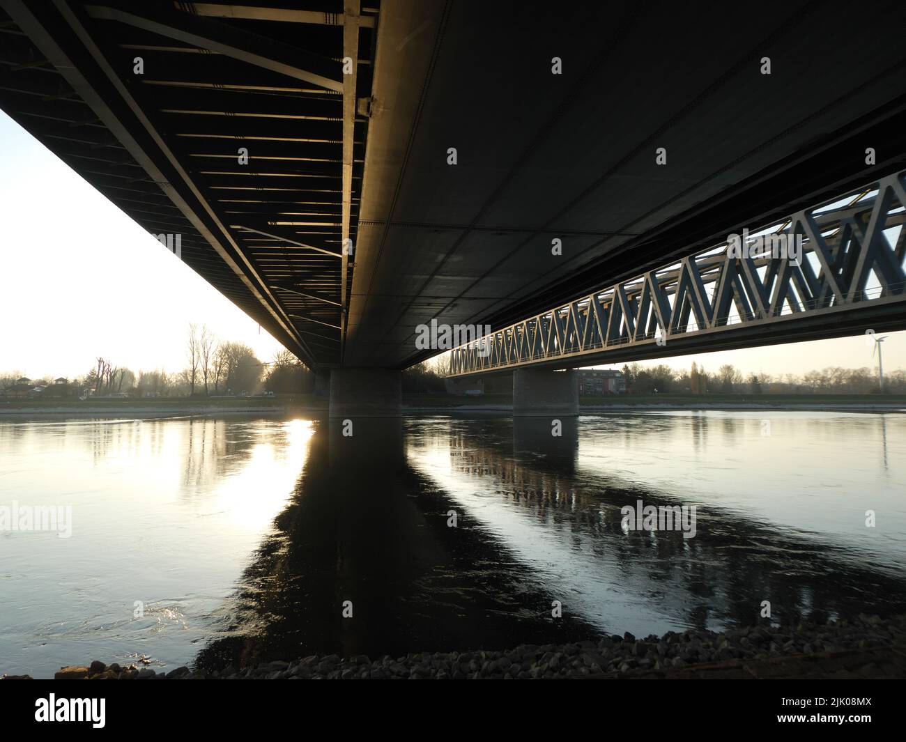 Scenic view from below of the Rhines bridges of Wörth Stock Photo