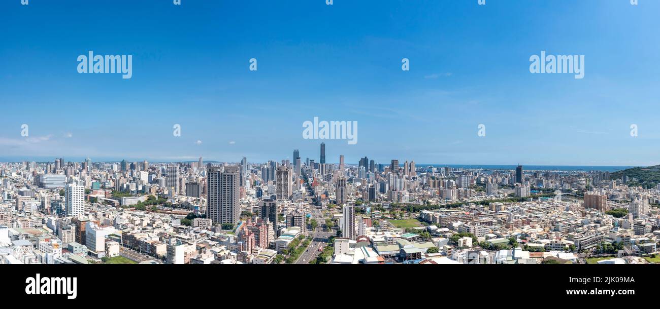 Aerial Panoramic landscape view of Kaohsiung city , Taiwan. Stock Photo