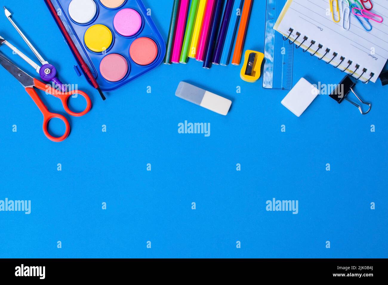 School supplies or stationery with copy space background, Back to school education concept Stock Photo