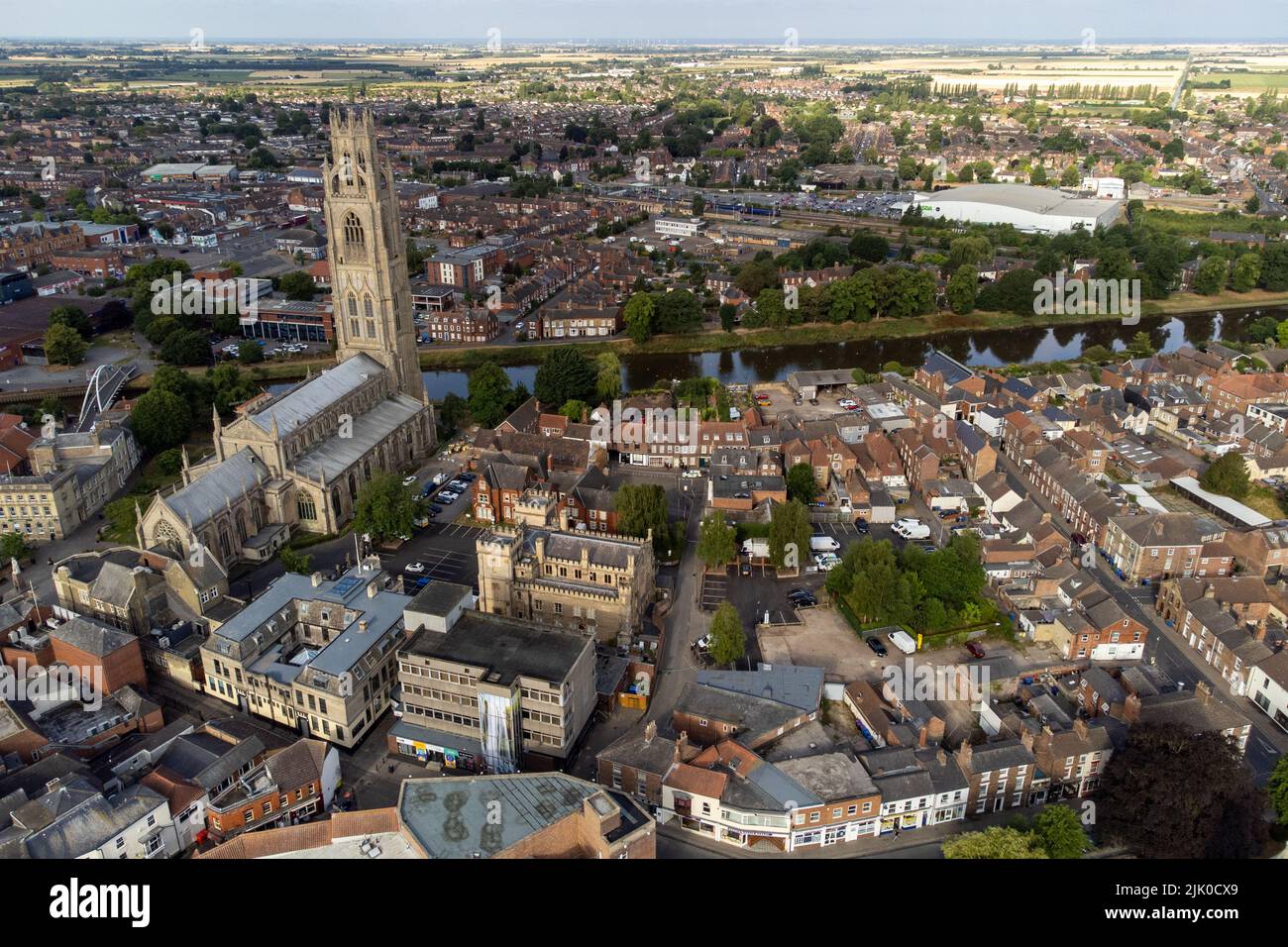 Aerial view of the police cordon (centre) on Fountain Lane in Boston