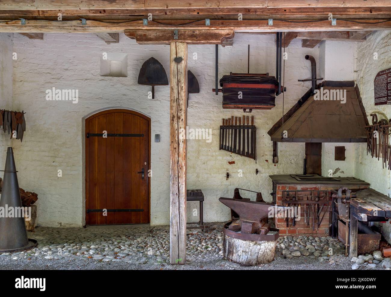 Historical smithy in Grünwald Castle, near Munich, Upper Bavaria, Bavaria, Germany, Europecal smithy in Grünwald Castle, near Munich, Upper Bavaria, B Stock Photo