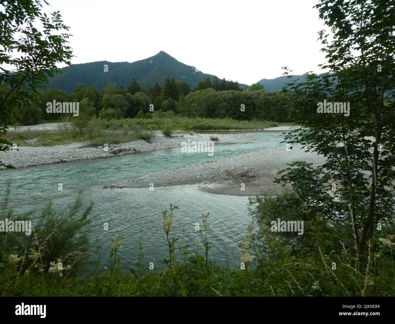 Scenic riverbed of Isar near Lenggries Stock Photo