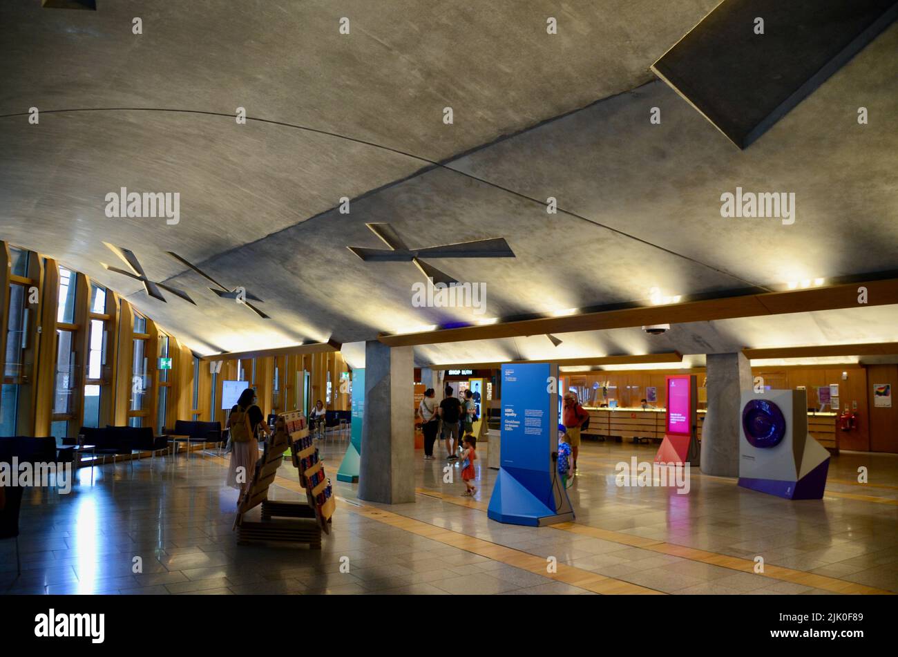 scottish parliament building interior exterior and with police edinburgh royal mile scotland in summer 2022 UK Stock Photo
