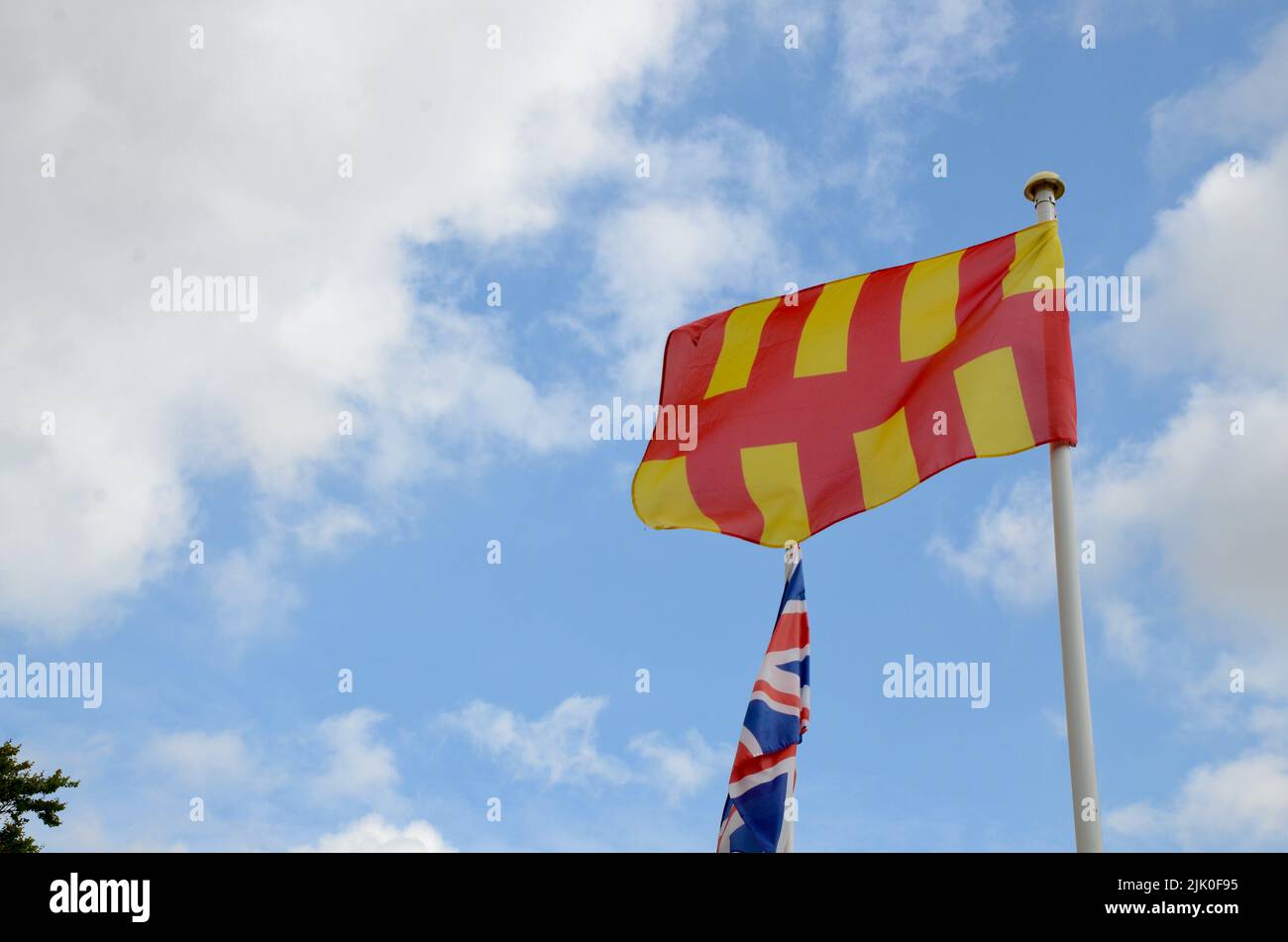 the red and yellow county flag of northumberland england UK Stock Photo