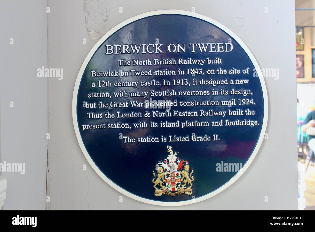 plaque at berwick on tweed station about listed status england UK Stock Photo