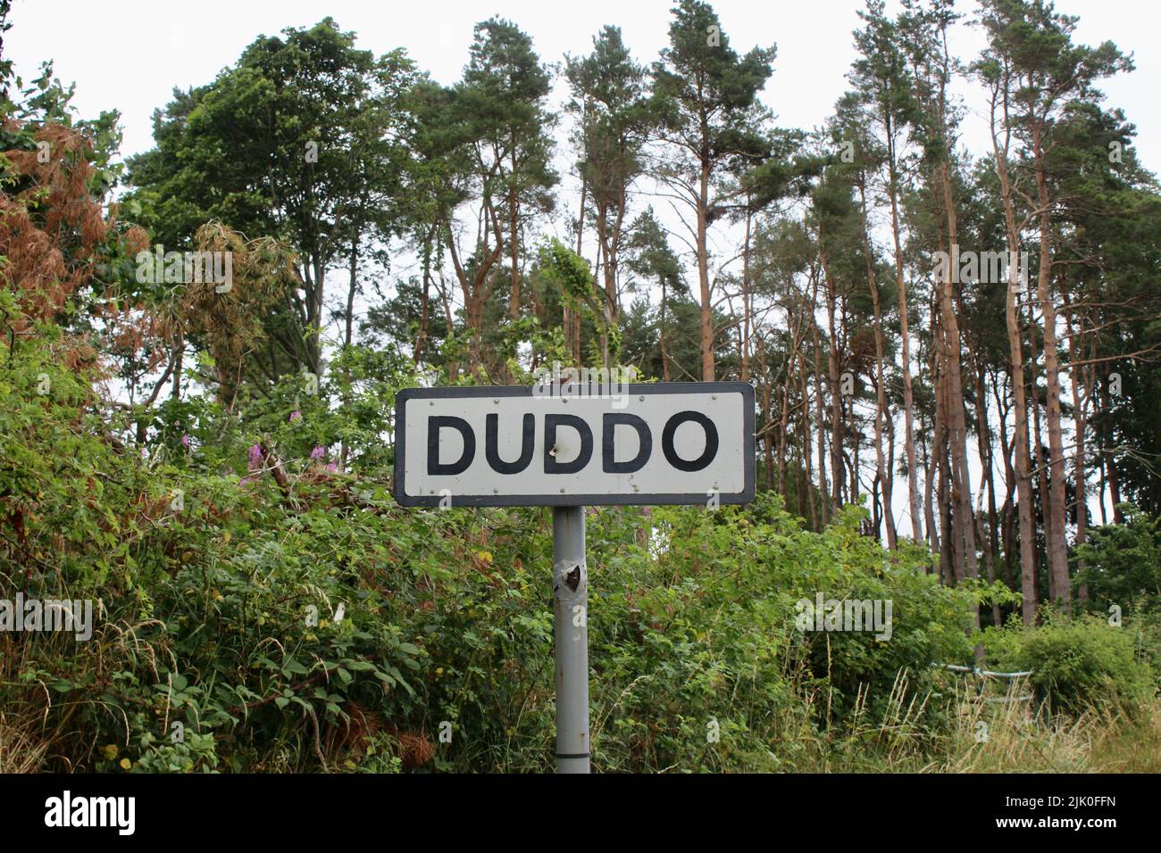 road sign for village called duddo in northumberland england uk Stock Photo