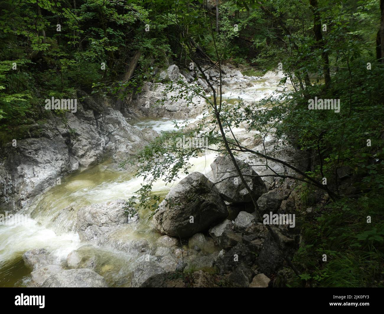 Beautiful cataracts of a mountain creek in summer Stock Photo
