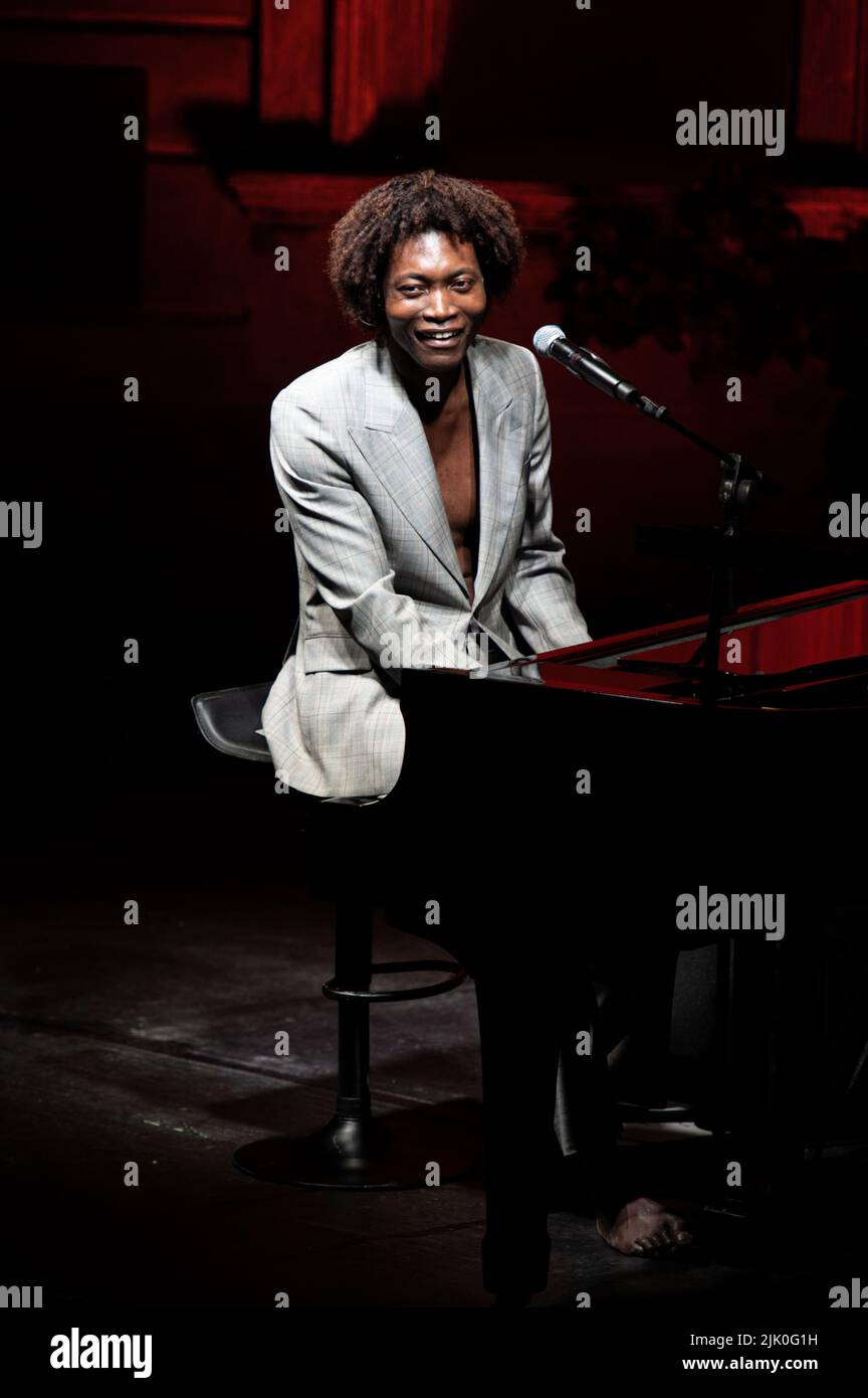 ITALY, MONFORTE D’ALBA, JULY 28TH 2022: The British poet, vocalist, composer, musician and actor Benjamin Clementine performing live on stage at the Monfortinjazz festival 2022. Stock Photo