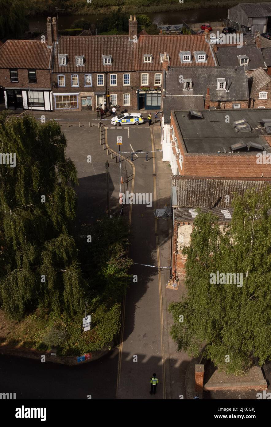 Aerial view of the scene on Fountain Lane in Boston after a nineyear