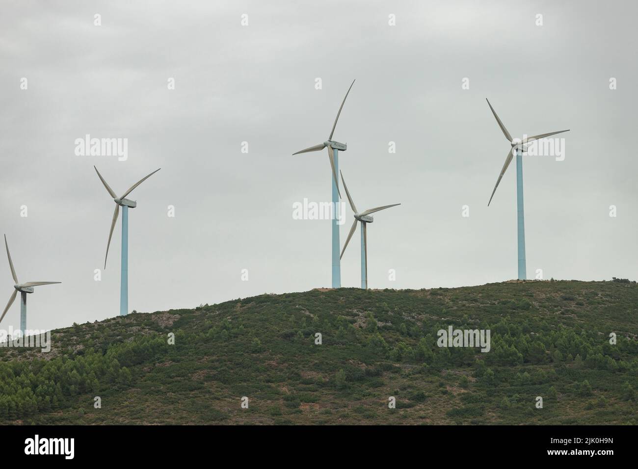 Wind turbines. Windmill in motion generating clean and renewable energy