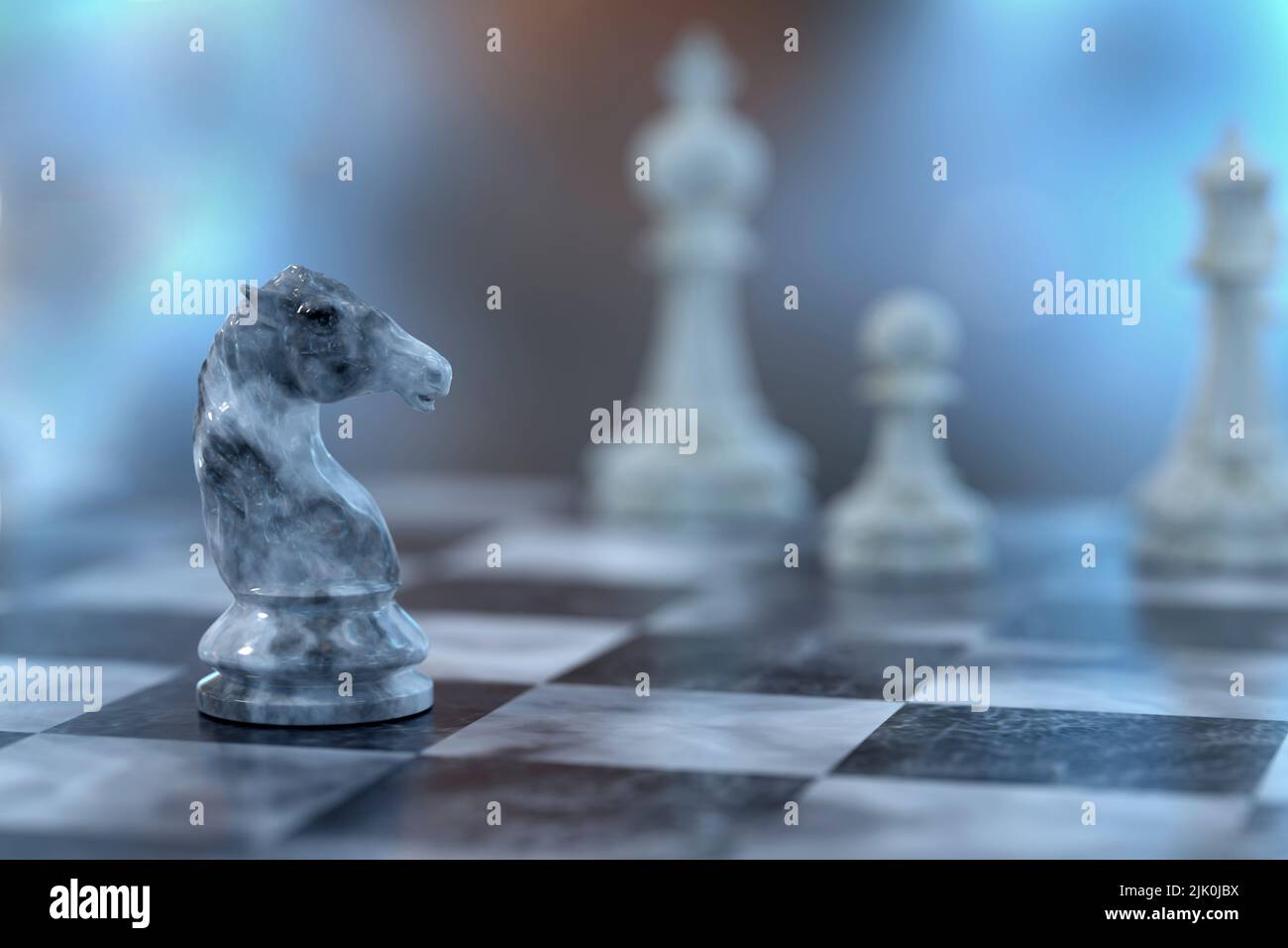 3d illustration of a game of chess showing a knight Stock Photo