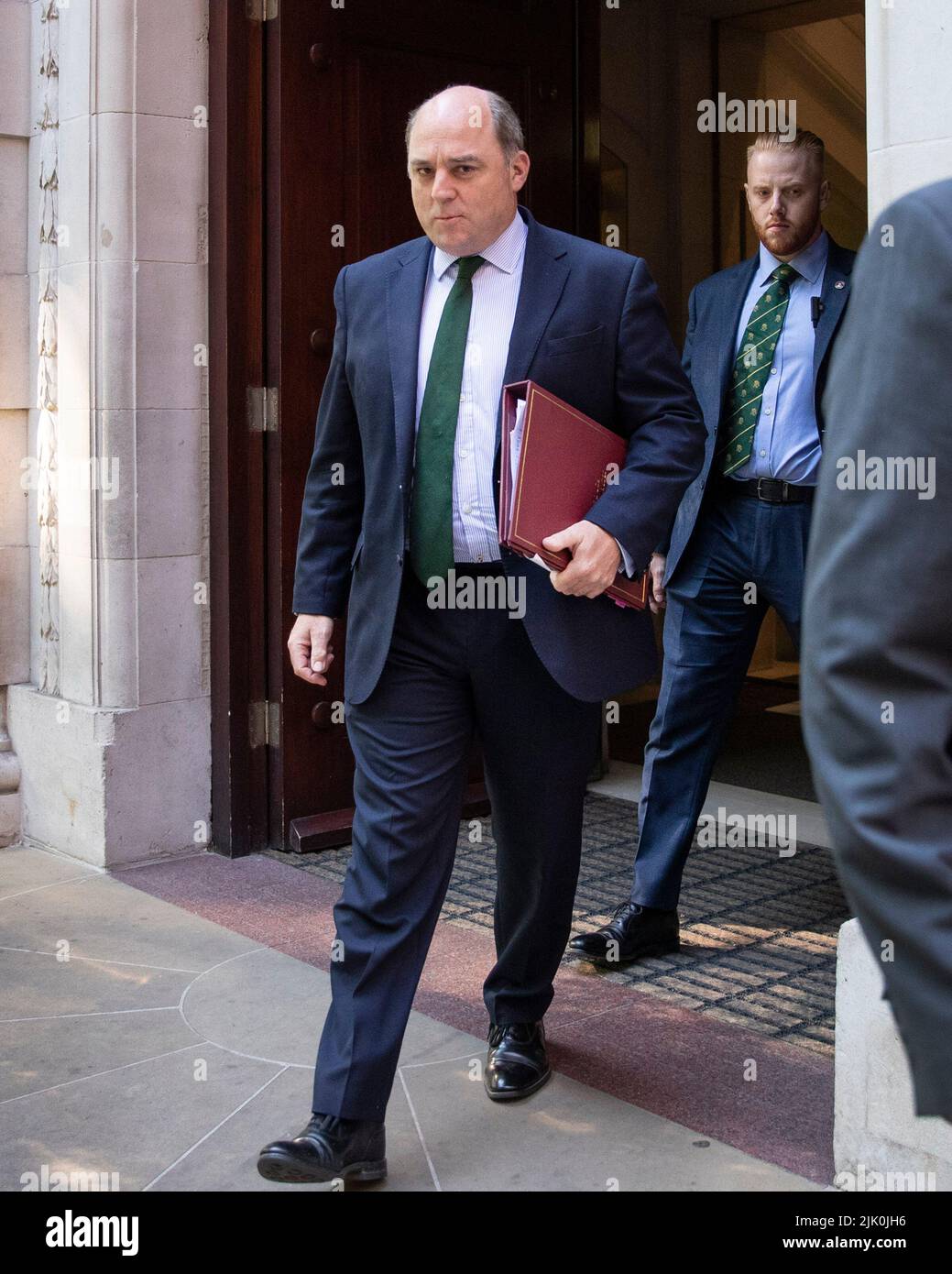 London ,United Kingdom  -29/07/2022. Defence Secretary Ben Wallace leaves 4 Millbank after doing TV interviews in Central London. Mr Wallace has cubic Stock Photo