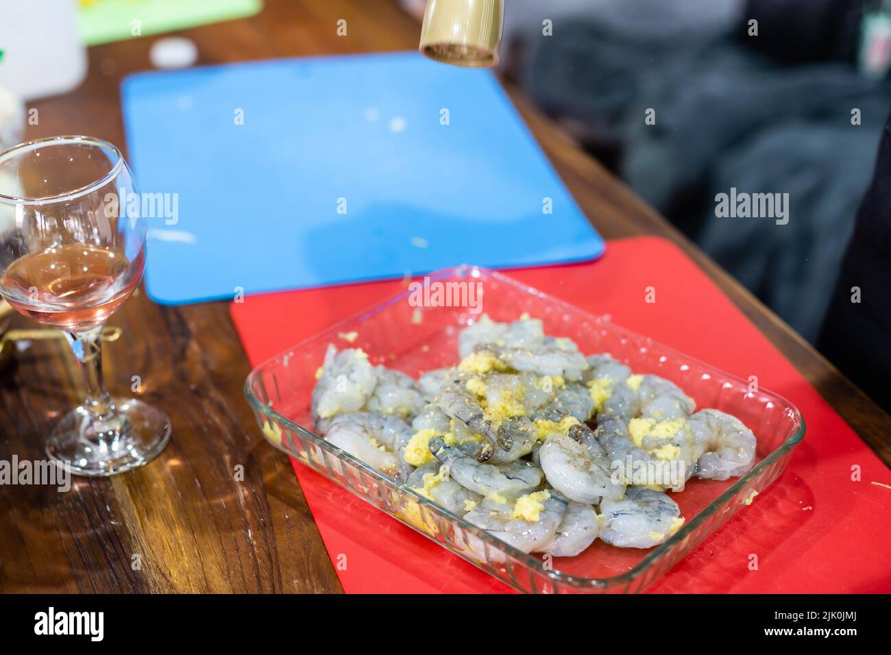 raw peel prawns in a white bowl without a marinate Stock Photo