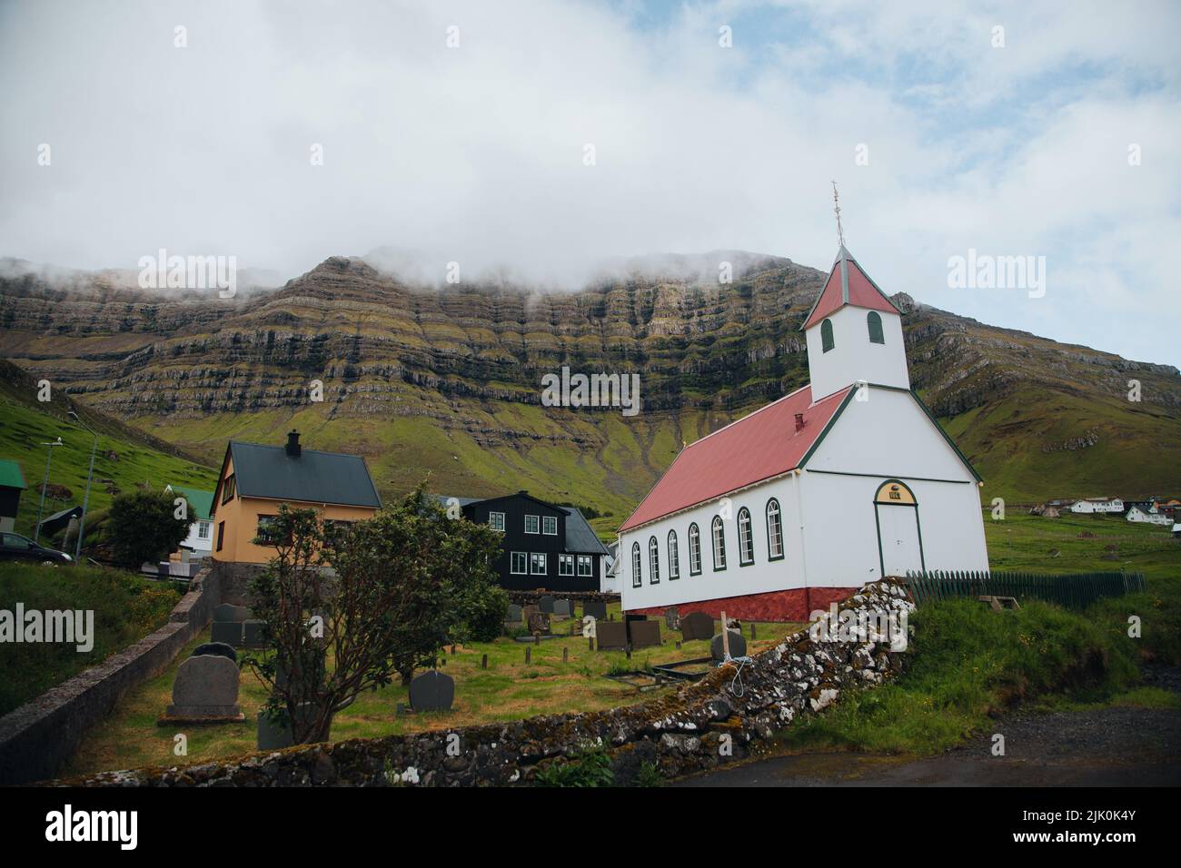 Kunoy Church on Kunoy in Faroe Islands Stock Photo