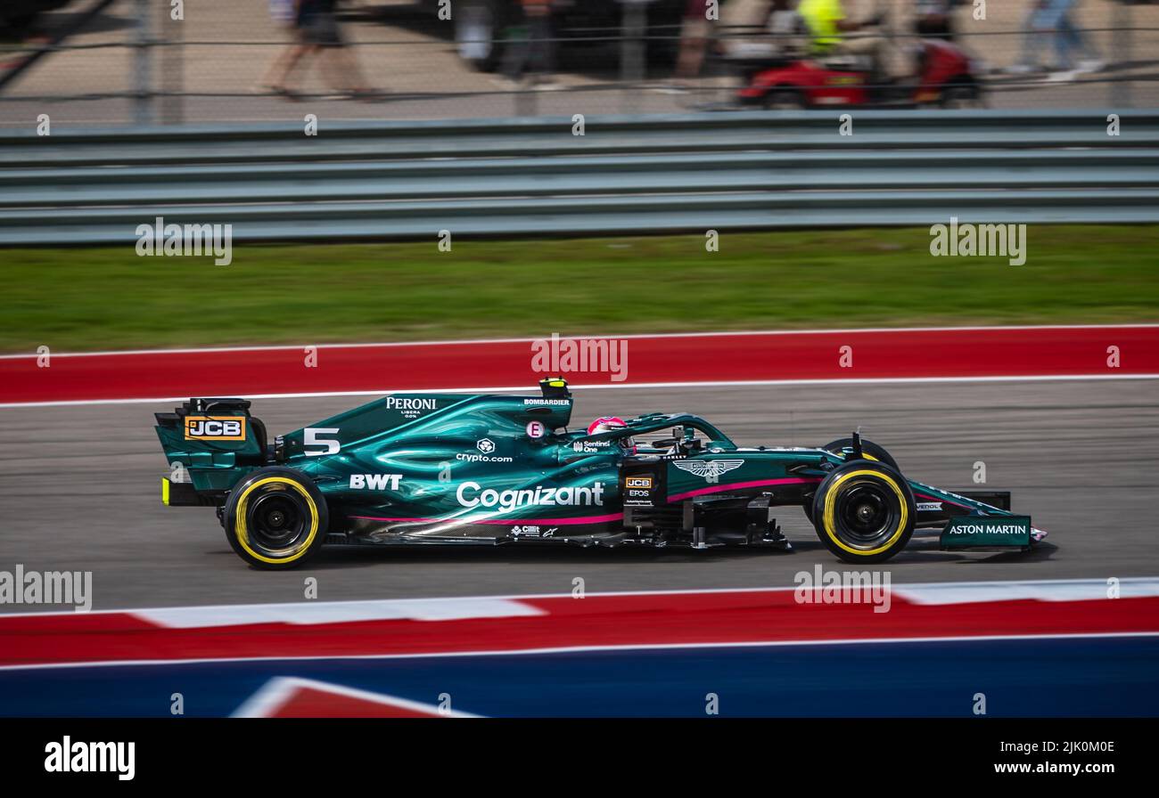 A fast F1 2021 USGP race car at Austin TX track during Qualify Day in