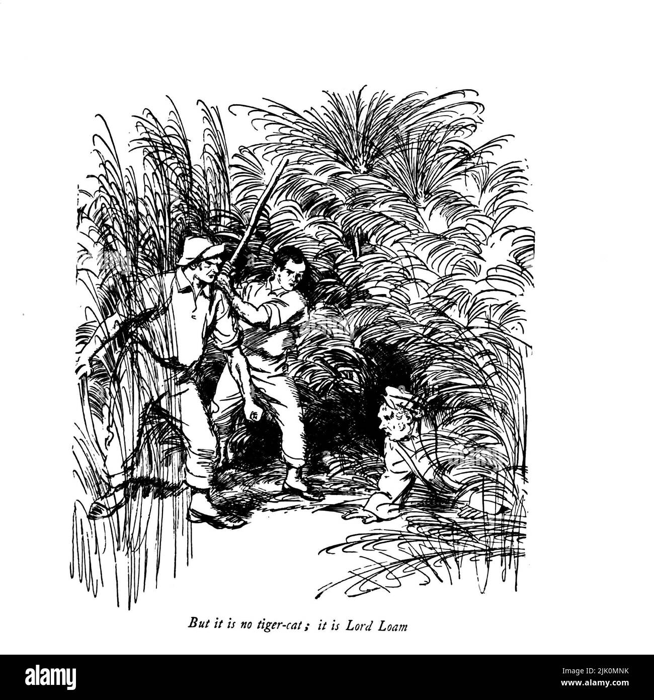 But it is no Tiger-Cat it is Lord Loam The Admirable Crichton is a comic stage play written in 1902 by J. M. Barrie. Illustrated by Hugh Thomson RI (1 June 1860 – 7 May 1920) was an Irish Illustrator born at Coleraine near Derry. He is best known for his pen-and-ink illustrations of works by authors such as Jane Austen, Charles Dickens, and J. M. Barrie. Published 1914 London, Hodder & Stoughton Stock Photo
